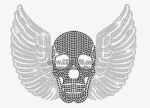 Winged Black Skull Hotfix Rhinestone Transfer Design - Skull