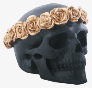 Flower Crown Black Skull Statue - Ytc Summit 8676 Flower Skull - Black - 3 H In.