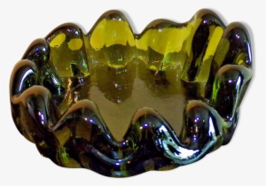 Vintage Blown Glass Ashtray Glass And Crystal Green - Glass