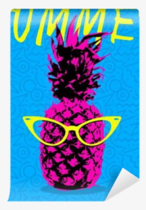 Summer Design Of Pineapple With Hipster Glasses Wall