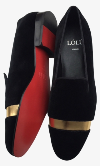 Black Velvet And Gold Toe Cap Divider - Slip-on Shoe