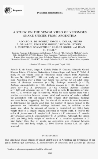 A Study On The Venom Yield Of Venomous Snake Species - Abstract Thesis For Communication
