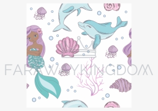 Sea Mermaid Princess Seamless Pattern Vector Illustration - Illustration