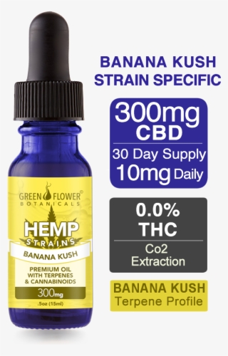 Banana Kush Strain 300mg Cbd Full Spectrum Hemp Oil - Cbd Oil In A Purple Bottle