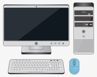 A Desktop Computer With The Mouse Highlighted In Blue - Personal Computer