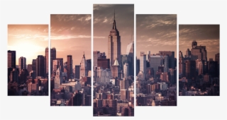 New York City Skyline 5 Piece Canvas - New York Skyline Sunset