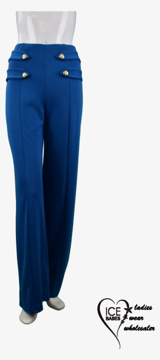 Button Detail Trousers Blue - Pocket