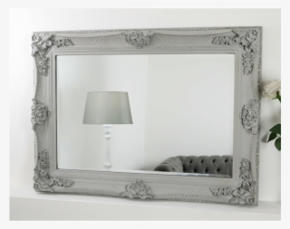 Grey Ornate Rectangular Mirror 38" X 28" - Grey Framed Mirror