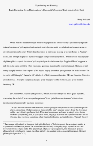 Discussion Of Hulatt's "adorno's Theory Of Philosophical - Essay On Ideal Citizen
