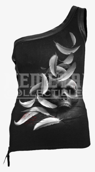 Broken Feathers Off Shoulder Womens Shirt - Active Tank