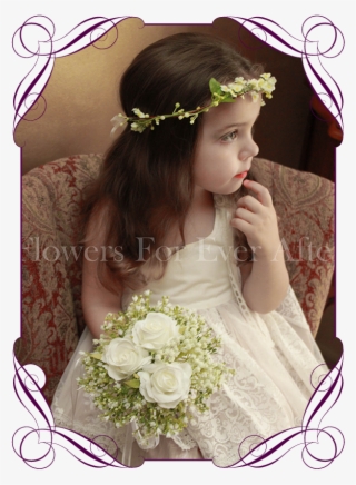 Silk Artificial White Wedding Flower Girls Posy Bouquet - Bridesmaid Peony And Roses Bouquets