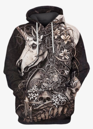 3d Unicorn Skull Hoodie - Black Unicorn Tattoos