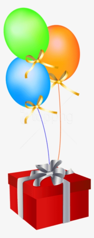 Free Png Download Red Gift Box With Balloons Clipart - Balloons With Gift Png