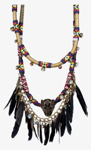 Gold And Black Cheetah And Feather Necklace - Necklace