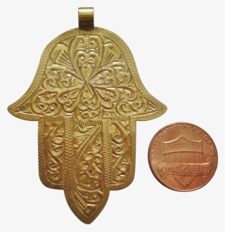 Rare Antique 20k Gold Moroccan Hamsa, Hand Of God Pendant - Coin