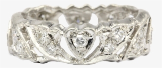 Art Deco Platinum Diamond Heart Motif Eternity Band - Pre-engagement Ring