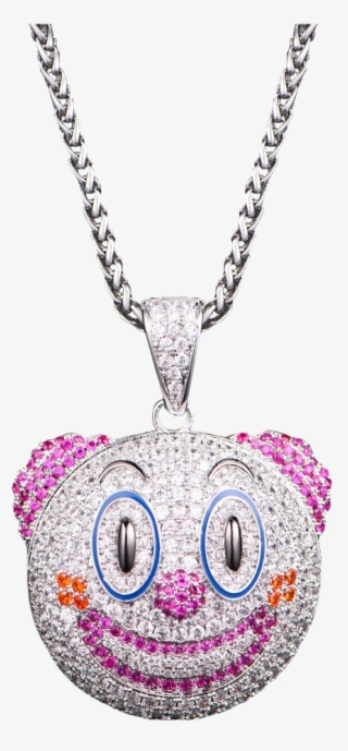 White Gold Iced Clown Emoji - Necklace