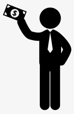 Man Standing Holding A Bill In His Raised Right Hand - Persona Con Billetes En La Mano