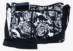 Black & White Rose - Nupouch 0191 Roses Neoprene High Tech Crossbody Purse