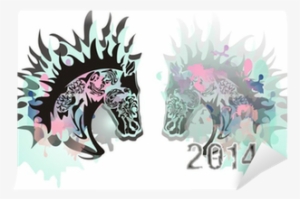 Symbolic Horse Head With Watercolor Splashes Wall Mural - Illustration