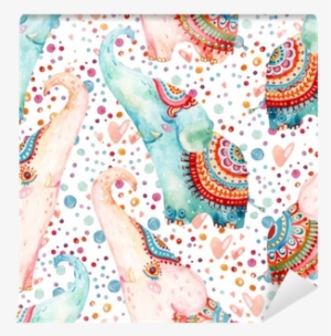 Watercolor Lovely Elephants On Subtle Background With - Eponj Home 3d Nevresim Seti Pamuk Tek Kişilik Filet