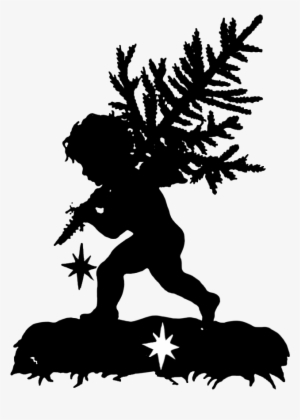 Silhouette Of Angel Carrying A Christmas Tree - Wallpaper
