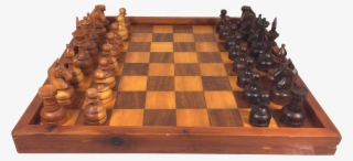 Carved Wooden Set W Inlaid Wood Game - Chessboard