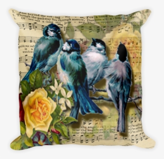 Blue Bird Vintage Ephermera Sheet Music Pillow - Cushion