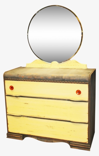 Vintage Distressed Art Deco Waterfall Dresser & Mirror - Dresser