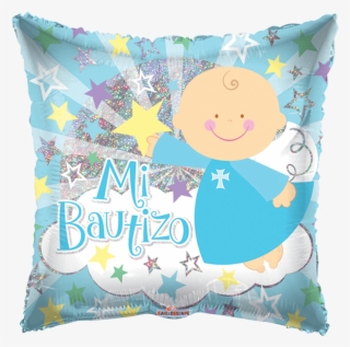 18" Mi Bautizo Angel Azul En Nube , Holografico - Globos De Helio Para Bautizo