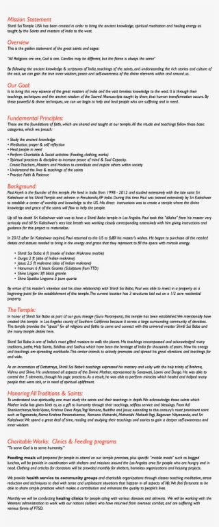 Mission Statement Shirdi Sai Temple Usa Has Been Created