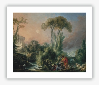 River Landscape With An Antique Temple - Baroque And Rococo Painting