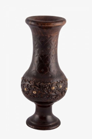 Handcrafted Wooden Flower Vase With Studded Brass For - Vase
