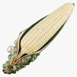 A Single Ear Of Corn With Yellow Enamel Kernels And