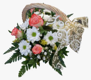 Pink Rose And White Chrysanthemum Flower Basket - Bouquet