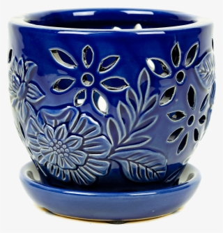 Vintage Floral Orchid Planter - Blue And White Porcelain