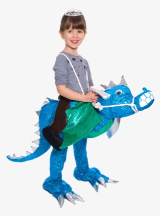 Kid's Step Into This Shiny, Blue Plush Dragon's Legs - Girl