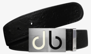 Black Ostrich Textured Leather Strap With Buckle - Belt