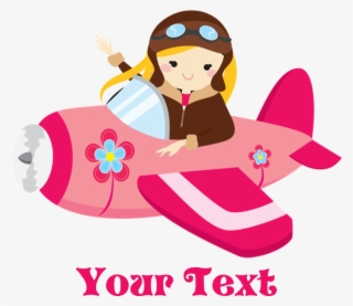 Pink Airplane, Girl Pilot With Flowers Greeting Ca - Pilot Baby Girl Clipart