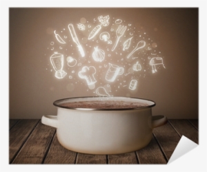 Cooking Icons Coming Out From Cooking Pot Poster • - Simbolos Platos De Comida