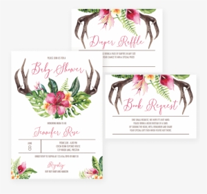Floral Antler Baby Shower Invitation Set Download By - Bohemian Invitation Template