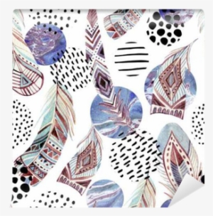 Watercolor Tribal Feathers Seamless Pattern With Abstract - Formas De Plumas