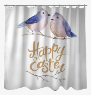 Hand Drawing Easter Watercolor Flying Cartoon Bird - Curtain