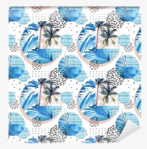 Watercolor Tropical Floral Geometric Shapes Seamless - Photograph