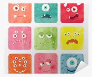 Watercolor Cartoon Monster Faces Set - Watercolor Painting
