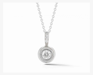 14k White Gold Round Diamond Milgrain Bezel Pendant - Locket