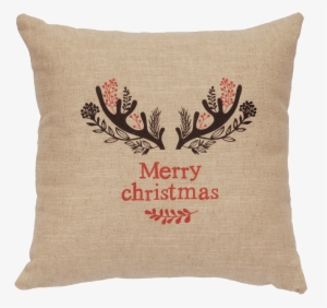 Christmas Antlers Linen Pillow - Xmas Antlers Linen Throw Pillow Wooded River