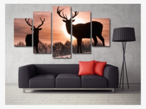 Deer - Deers Sunset Snow Wild Animal Nature Framed Canvas
