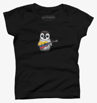 Baby Penguin Playing Colombian Flag Guitar Girl's T-shirt - Cartoon