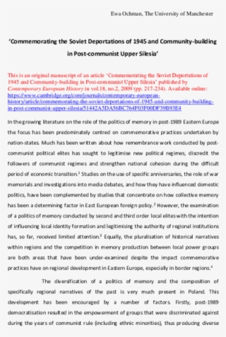 Commemorating The Soviet Deportations Of 1945 And Community